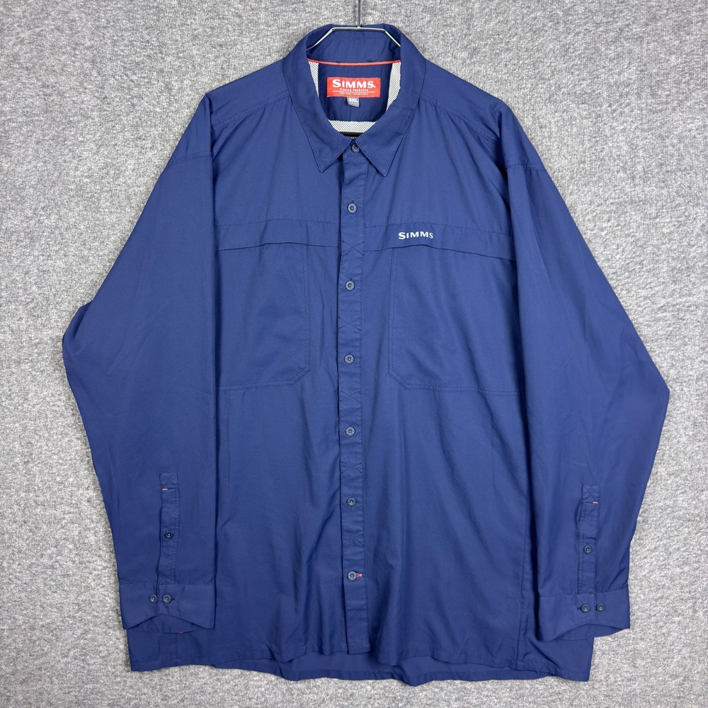 Simms EbbTide Shirt Mens 3XL‎ Blue Long Sleeve Button Performance Fishing Vented